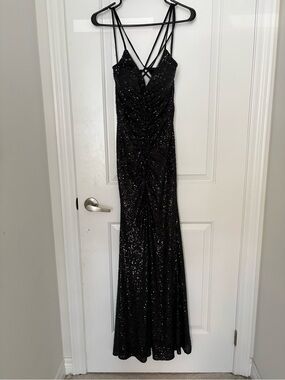Black Sequin Maxi Dress with Strappy criss cross open back